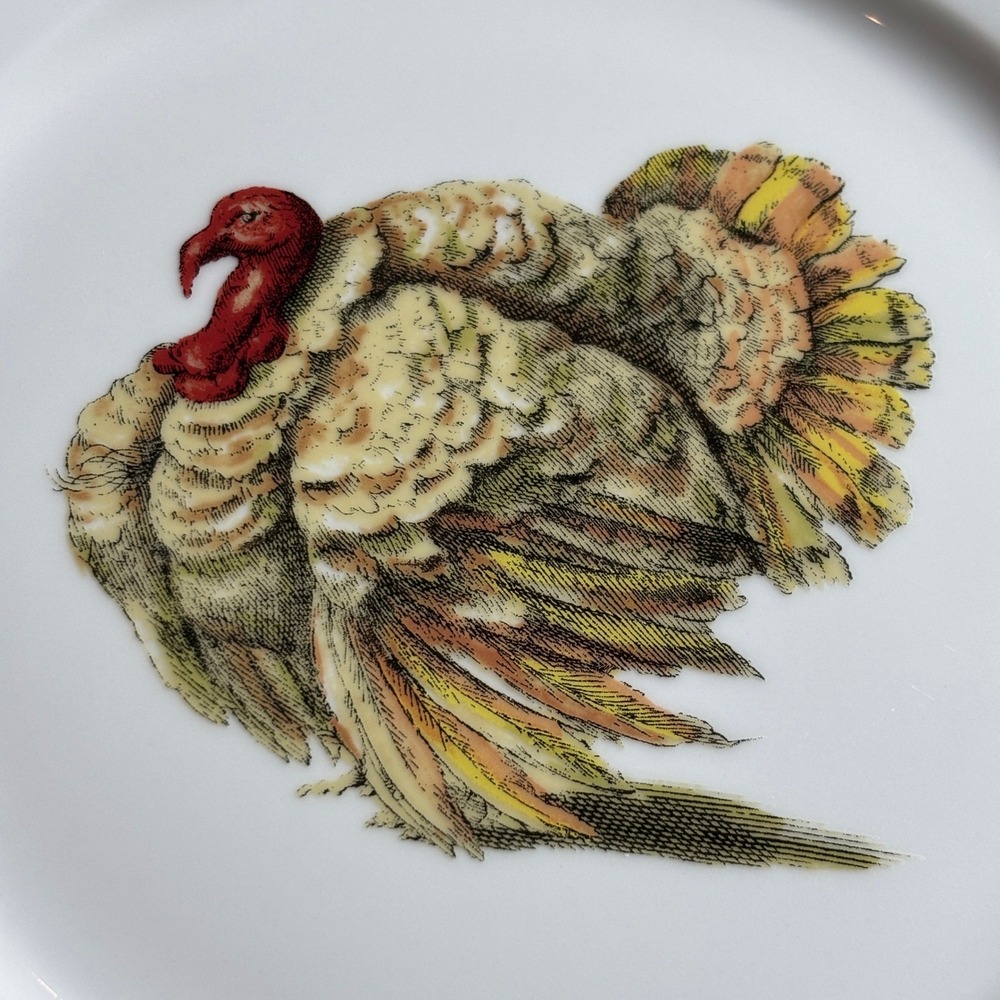 Williams Sonoma 9" Turkey Salad Plates Set of 4 White Brown Acorn Trim Porcelain - Picture 5 of 9